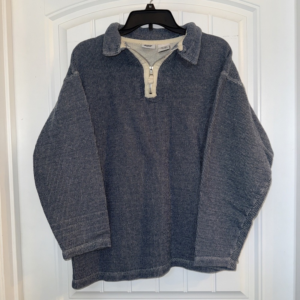 River Washed Jeans Pullover Quarter Zip Sweatshirt Blue Medium Women 100% Cotton